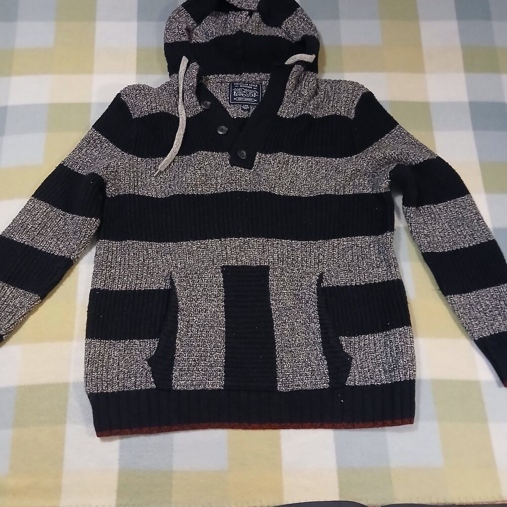 american eagle knitted hooded sweater Striped Size Large